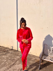 Pink Velvet Top + Wide Legs Pant