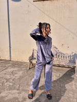 Load image into Gallery viewer, Grey Velvet Top + Wide Legs Pant
