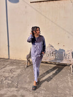 Load image into Gallery viewer, Grey Velvet Top + Wide Legs Pant
